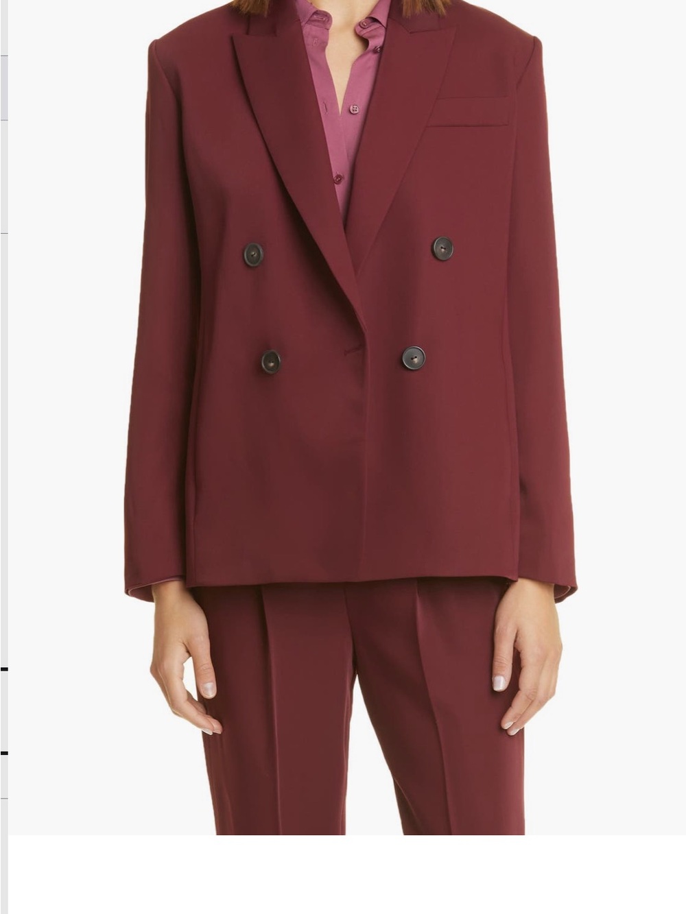 Vince full suit. Crepe suiting blazer and mid rise taper pants in Plum Wine